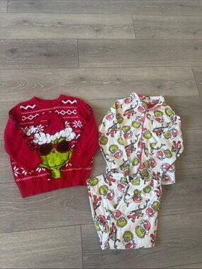 Kids Holiday Grinch Pajama Set - Red & White